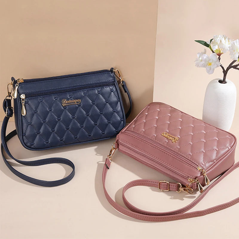 PU Leather Messenger Bag Embroidered Chevron — Taupe | KIMLUD