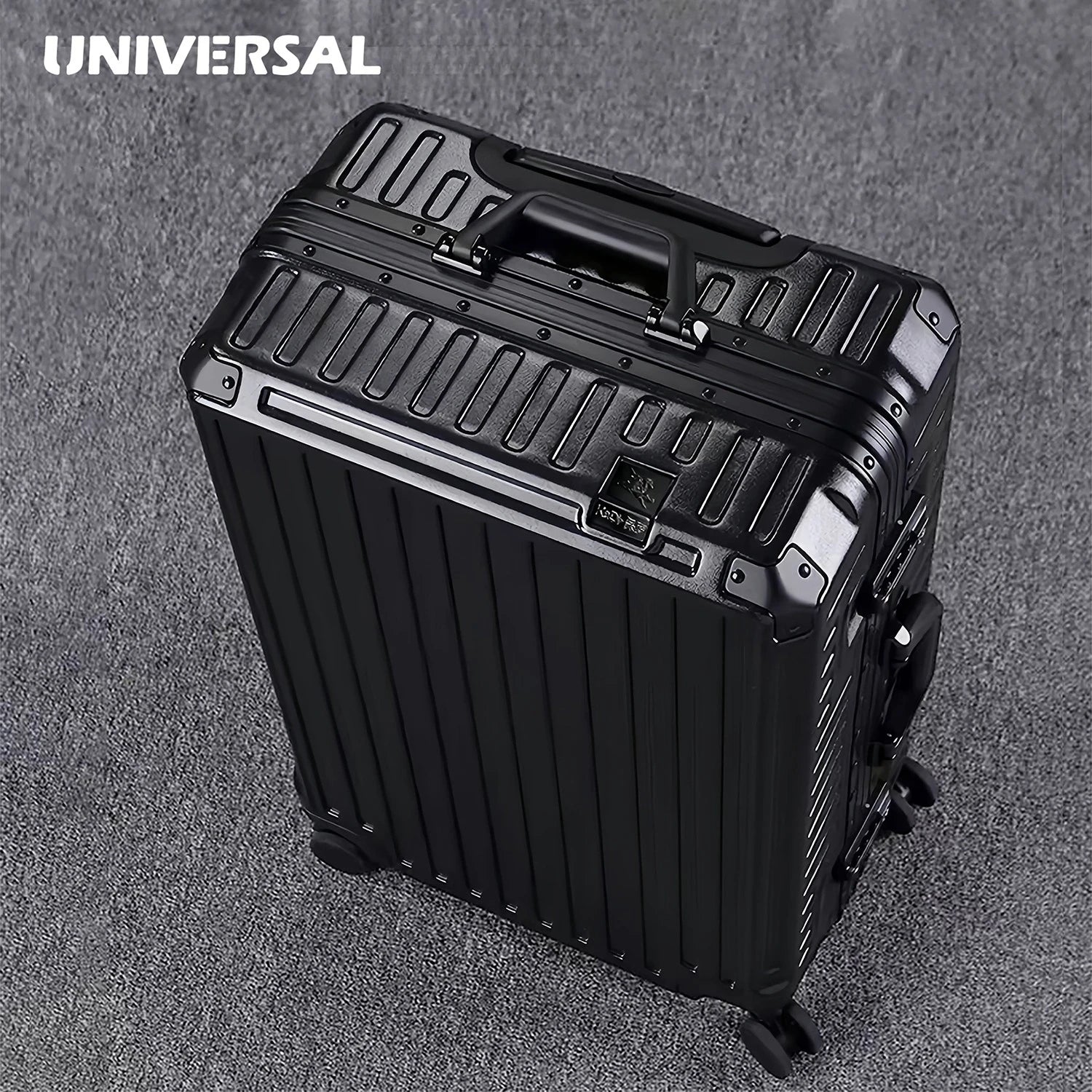 Aluminum-Frame Luggage Case With Universal Wheels Set — Black | KIMLUD