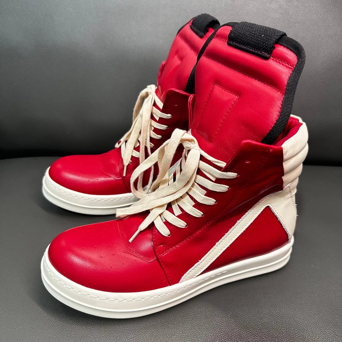 High Top Sneaker – ZIP Closure – Leather – Beige | KIMLUD