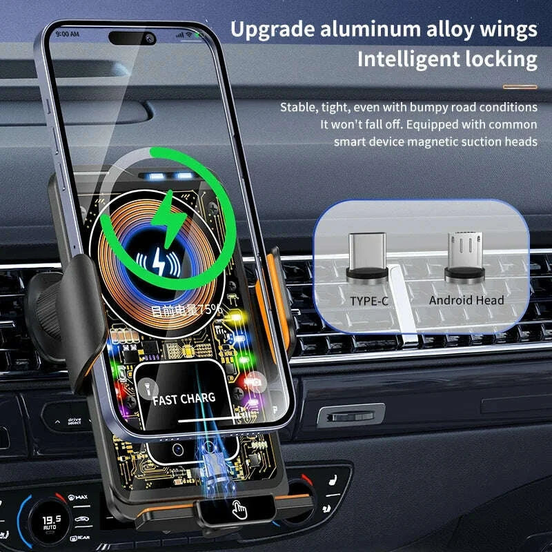 KIMLUD, Max 66W Magnetic 15W Car Wireless Charger Fast Charging Auto-Clamping RGB Light Phone Holder Stand Bracket For iPhone Samsung, KIMLUD Womens Clothes