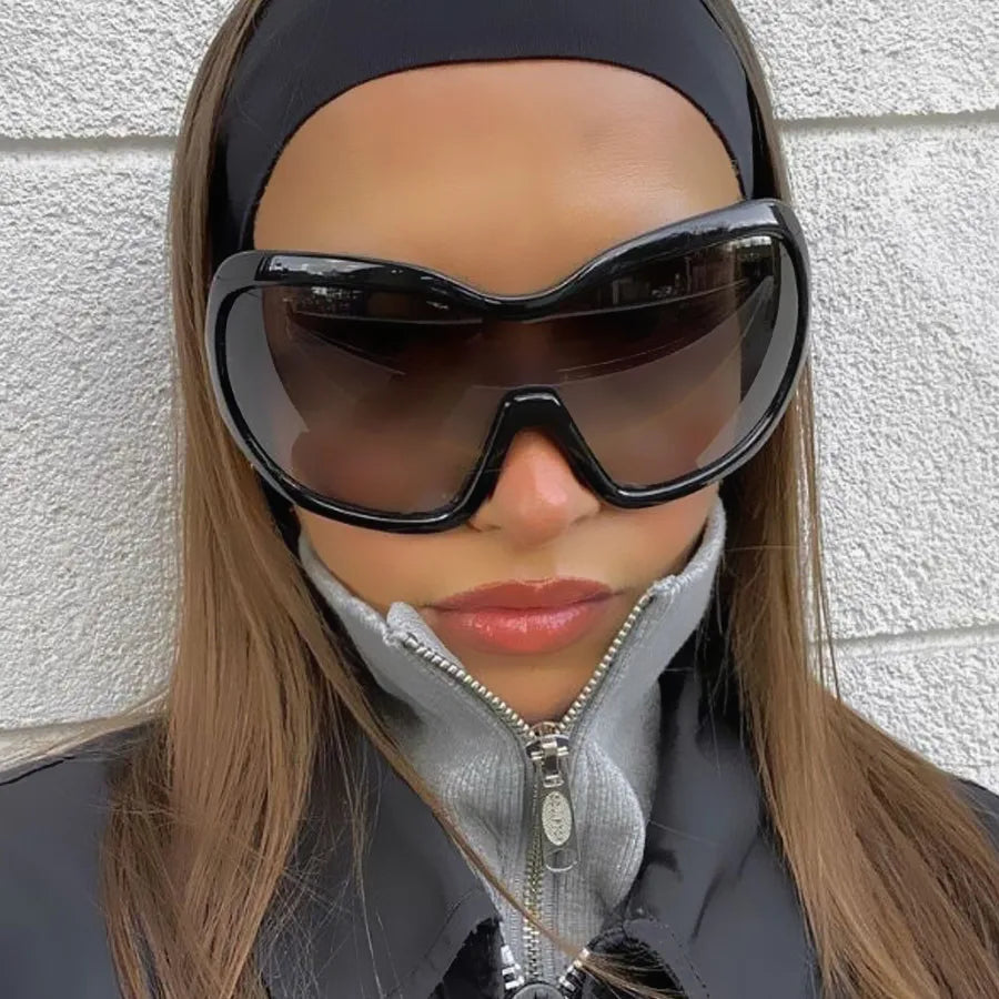 Plastic Oversized Shield Sunglasses — Black | KIMLUD