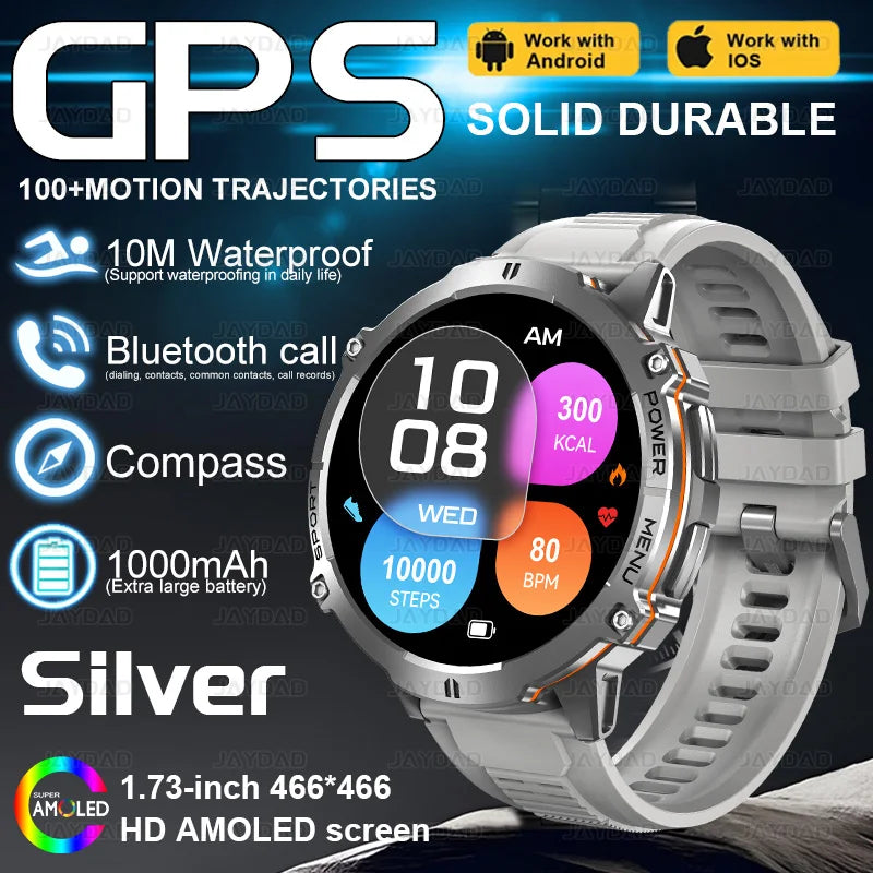 2025 NEW For XIAOMI Outdoor Military GPS Smartwatch Men 1.73"HD Screen Compass 1000MAH Heart Rate BT Call 10M Waterproof Watches