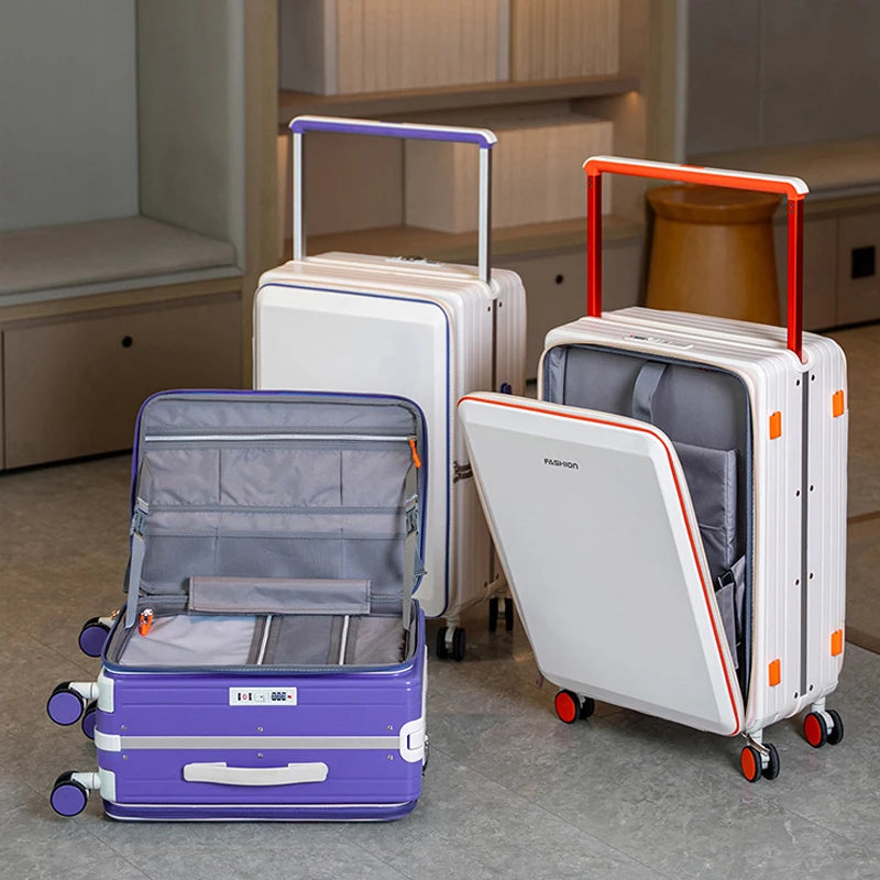 Suitcases Wide Handle Front Opening ABS — Black | KIMLUD