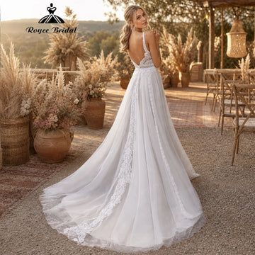 A-Line Wedding Dress – Backless – Tulle Lace Appliques | KIMLUD