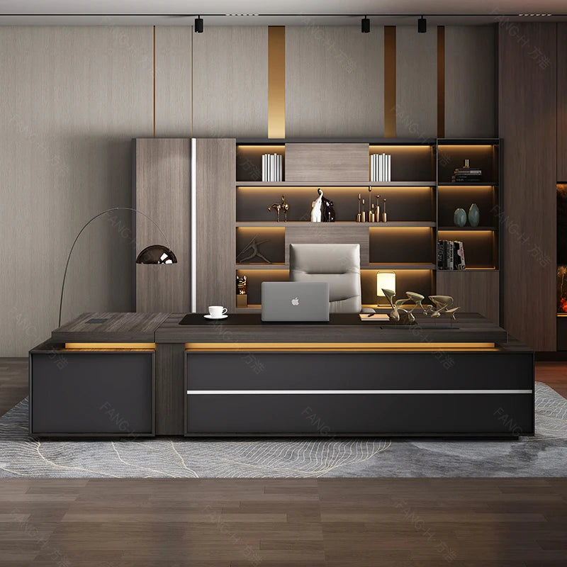 Wooden Desk With Drawers — Charcoal Black | KIMLUD