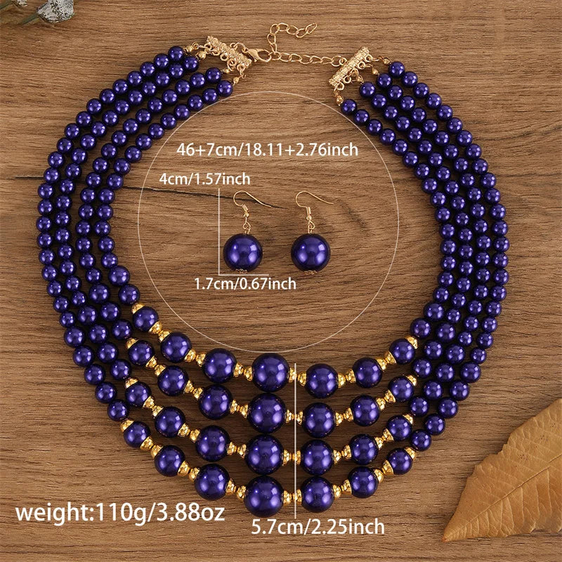 Multi-Layer Plastic Beads Jewelry Set — Blue | KIMLUD