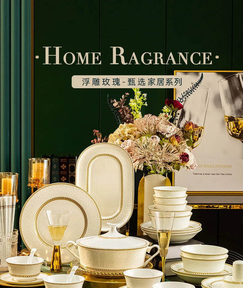 Bone China Bowl With Relief Rose And Gold Trim — White | KIMLUD