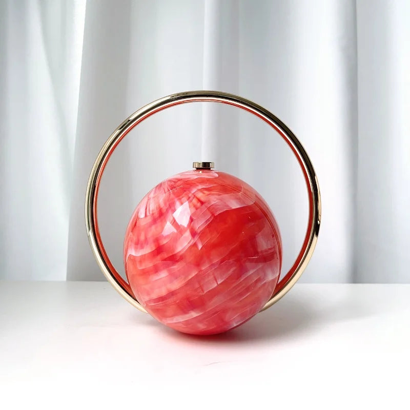 Marble Pattern Spherical Banquet Bag Electroplated Handle — Marble | KIMLUD