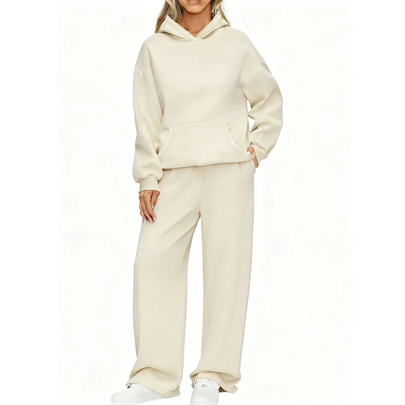 Terry Knit Hoodie Two-Piece Set Relaxed — Black | KIMLUD