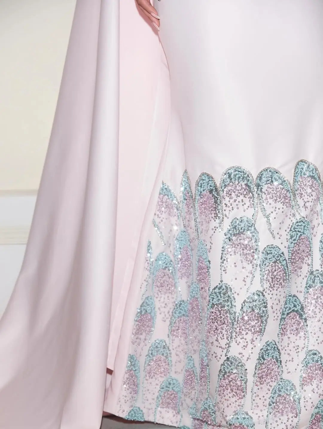 Mermaid Evening Dress – Cape Satin Silhouette – Light Pink | KIMLUD