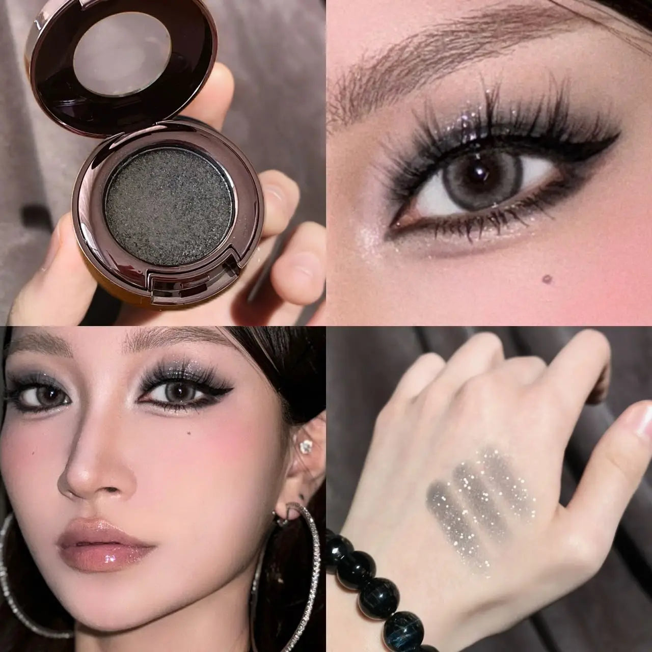 Cream Metallic Eyeshadow Palette Smoked Green With Chameleon Blue Sparkle — Smoked Green | KIMLUD