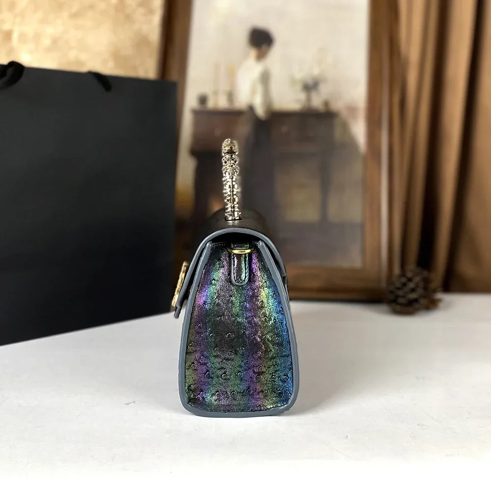 Advanced ostrich pattern diamond inlaid women's handbag new fashionable high-end shoulder crossbody bag