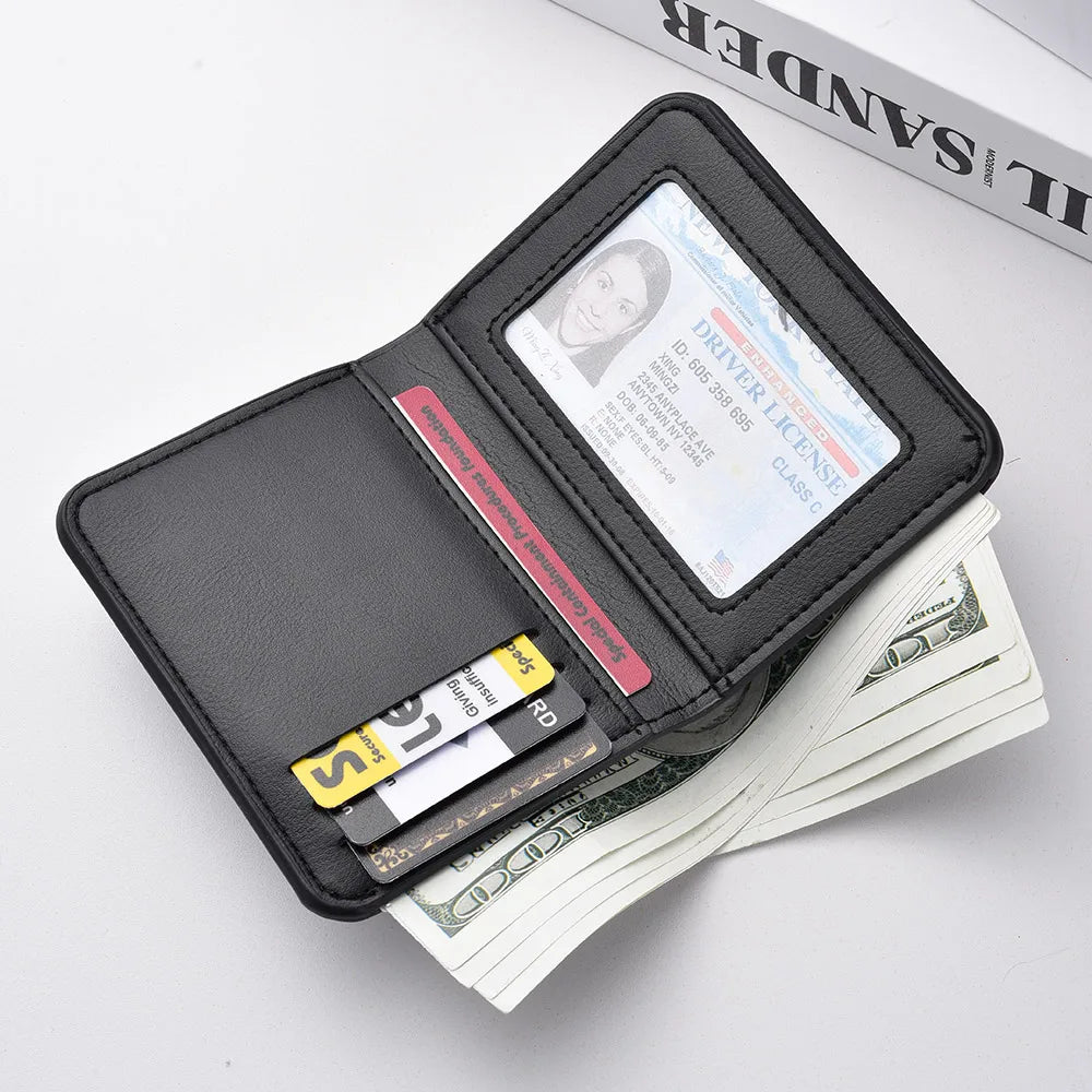 Ultra-thin Mini Soft PU Leather Card Wallet Vertical Slim Holder — Black | KIMLUD