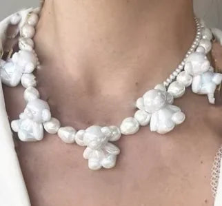 Imitation Pearl Coin Charm Necklace — Grey | KIMLUD