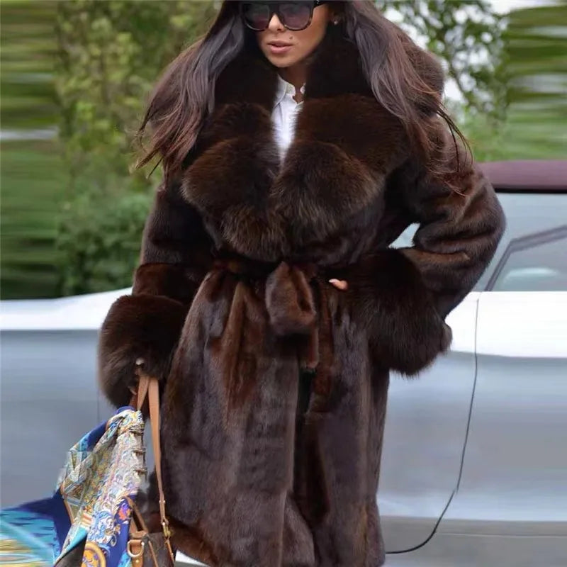 Mink Fur Coat – Fox Collar – Mink Fur – Brown | KIMLUD