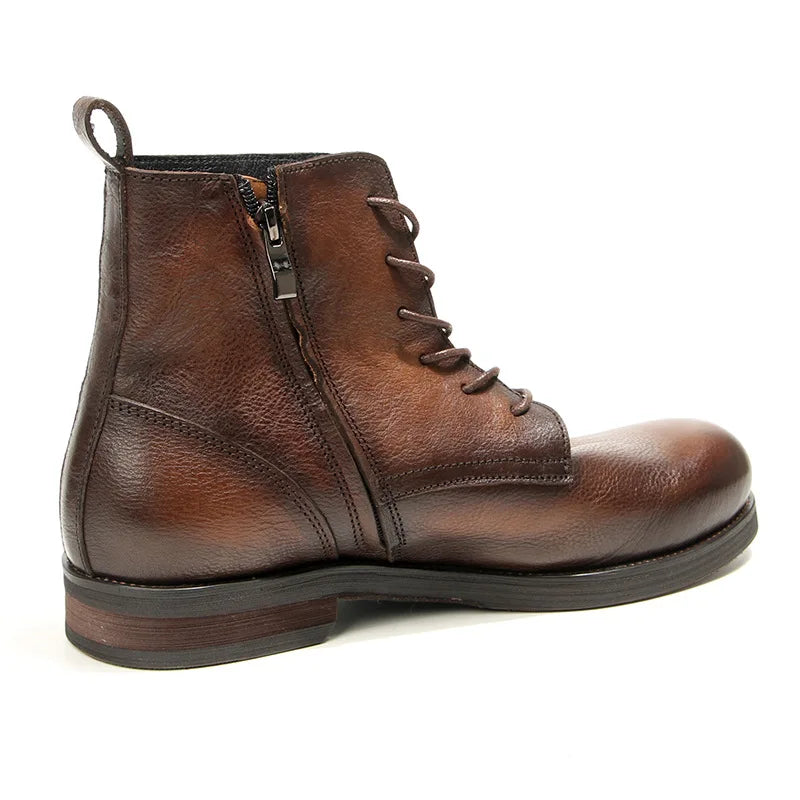 Cowhide Men's Boots Genuine Leather Shoes Men Side Zipper Men Ankle Boots Handmade Retro Leather Boots Luxury Men's Formal Shoes
