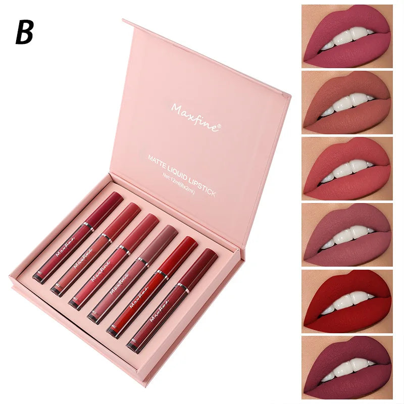 Matte Lip Gloss Set Six Shade Palette — Rose | KIMLUD