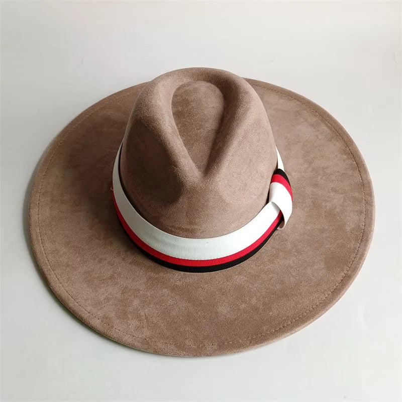 Suede Fedora Hat Wide Brim — Grayish Brown | KIMLUD