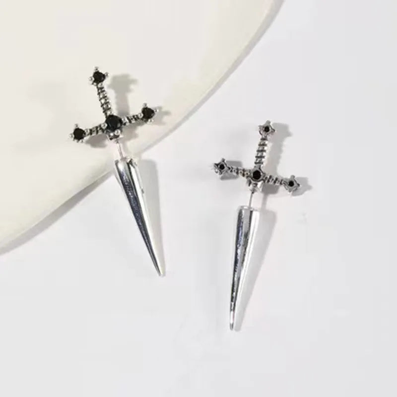 Silver-Tone Ear Jacket Earrings Punk Sword — Silver | KIMLUD