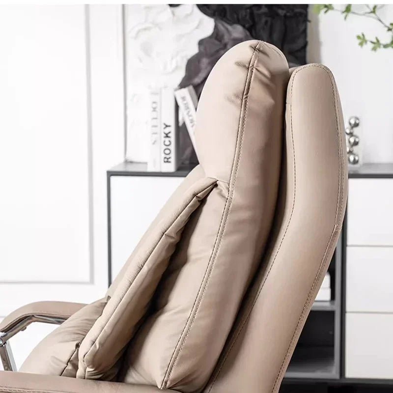 Office Chair Adjustable Reclining Office Chair Leather — Black | KIMLUD