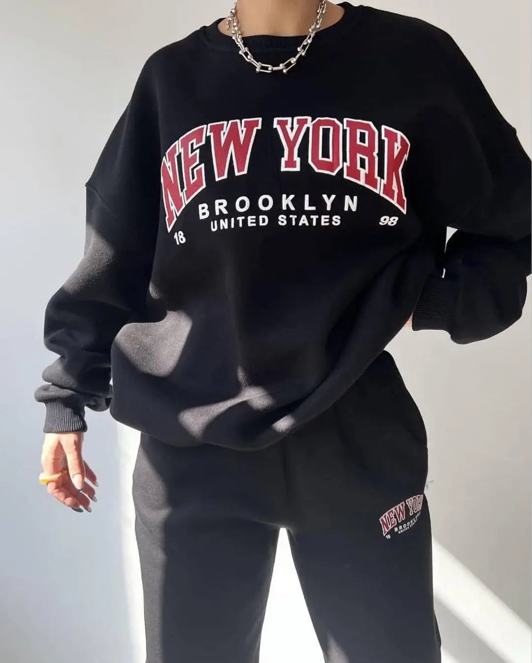 Soft Cotton Tracksuit Letter Print — Ivory | KIMLUD