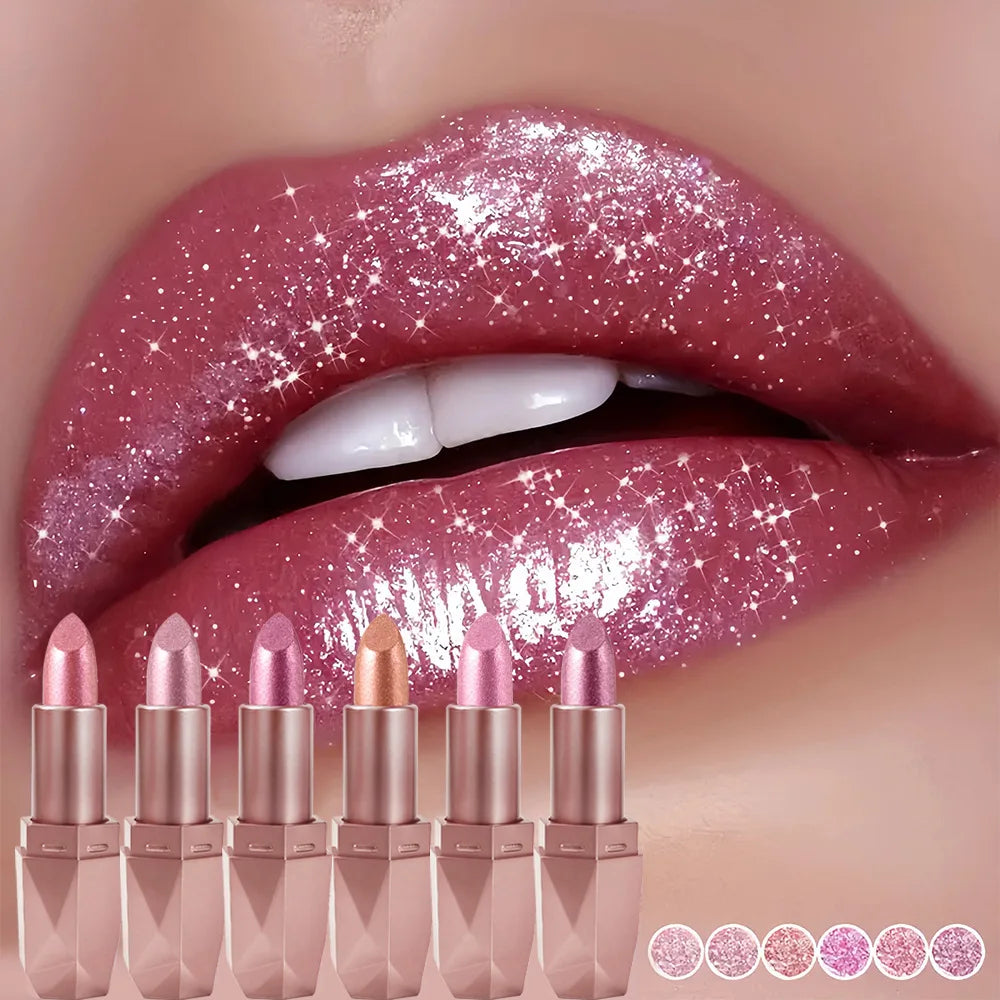 Polygon Metallic Lipstick Longlasting Glitter Orange Red Lip Glaze Waterproof Moisturize Luminous Shimmer Shiny Lipgloss Makeup