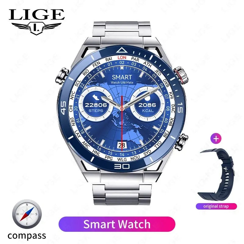 2024 LIGE NFC ECG PPG Bluetooth Call Smartwatch GPS Tracker Motion Bracelet Fitness For Huawei Watches Ultimate Smart Watch Men