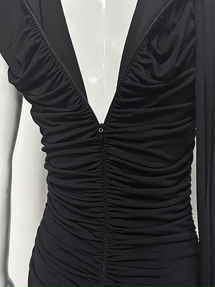 Bodycon Dress – O-Neck Tassel Patchwork – Polyester – Black | KIMLUD