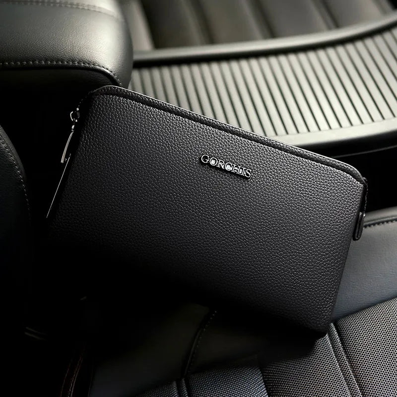 Leather Wallet Clutch Fingerprint Lock — Black | KIMLUD