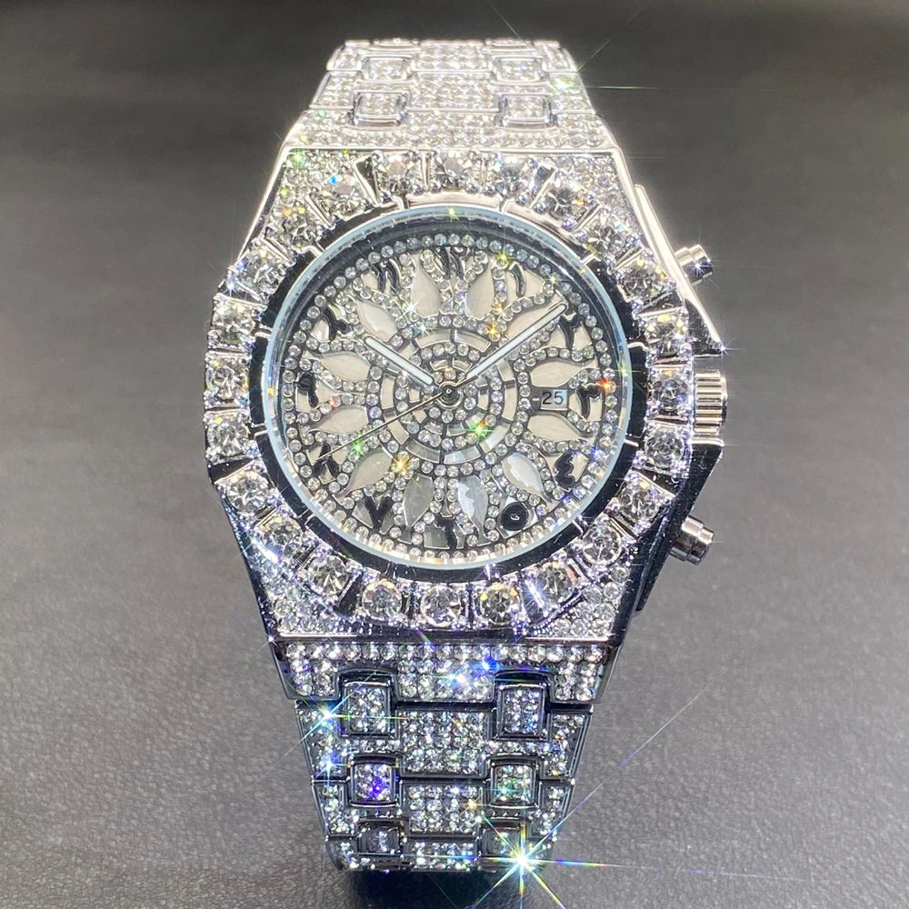 Wristwatch Full Diamond Alloy Case Green Dial | KIMLUD