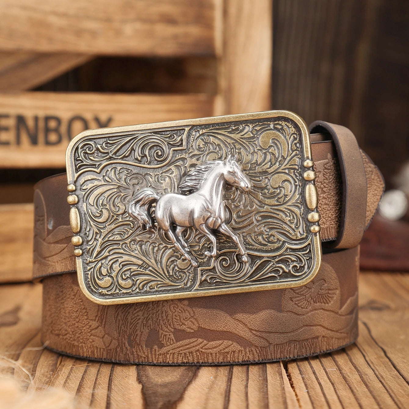Belt - Western Buckle - PU - Brown | KIMLUD