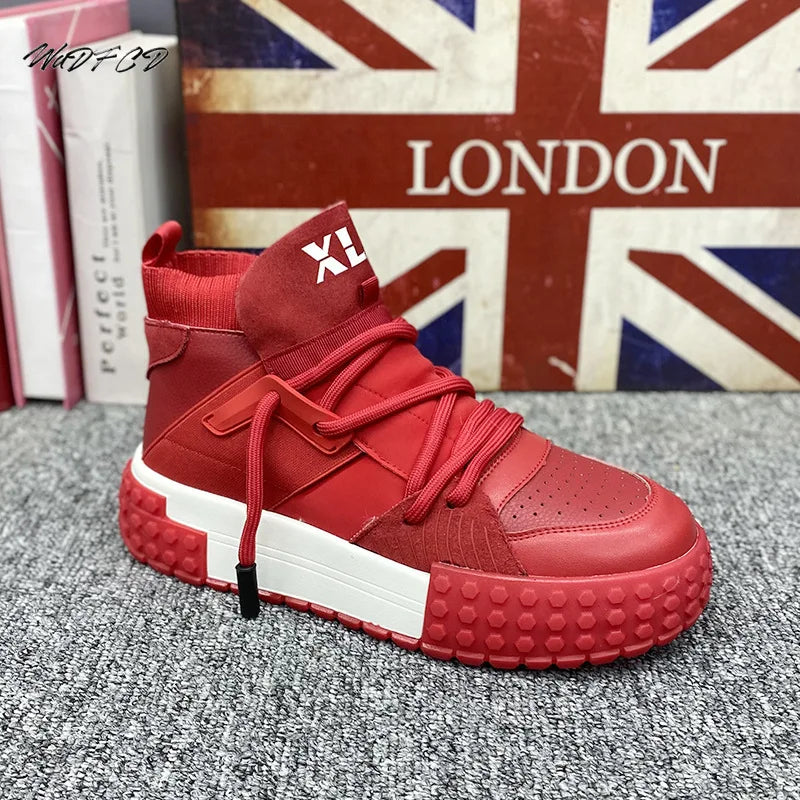 High Top Sneaker Men Designer Winter Plush Warm Snow Boots Fashion Casual Leather Upper Height Increased Flat Platform Shoes