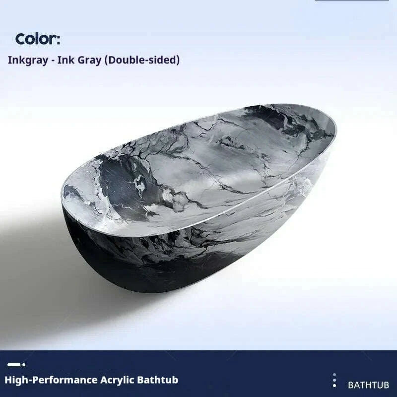 KIMLUD, Luxury marble-patterned freestanding bathtub, oval-shaped artificial stone soaking tub, suitable for hotels and villas., KIMLUD Womens Clothes