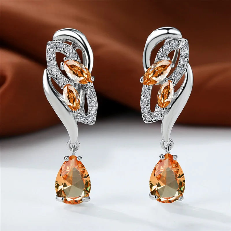 Crystal Zircon Clip Earrings Rainbow Stone — Blue | KIMLUD