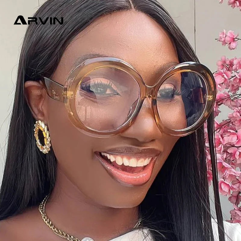Oversized Round Eyeglasses Frames Women New Fashion Luxury Designer Ladies Glasses Candy Color Non-prescription Spectacles