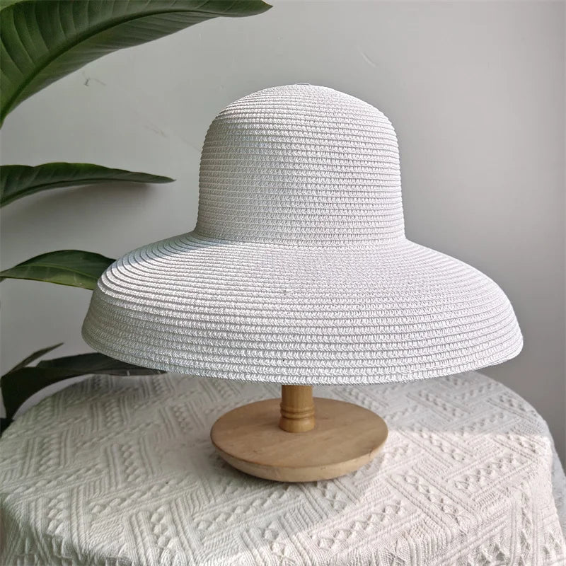 Straw Hepburn Sun Hat Wide Brim Foldable — Natural | KIMLUD