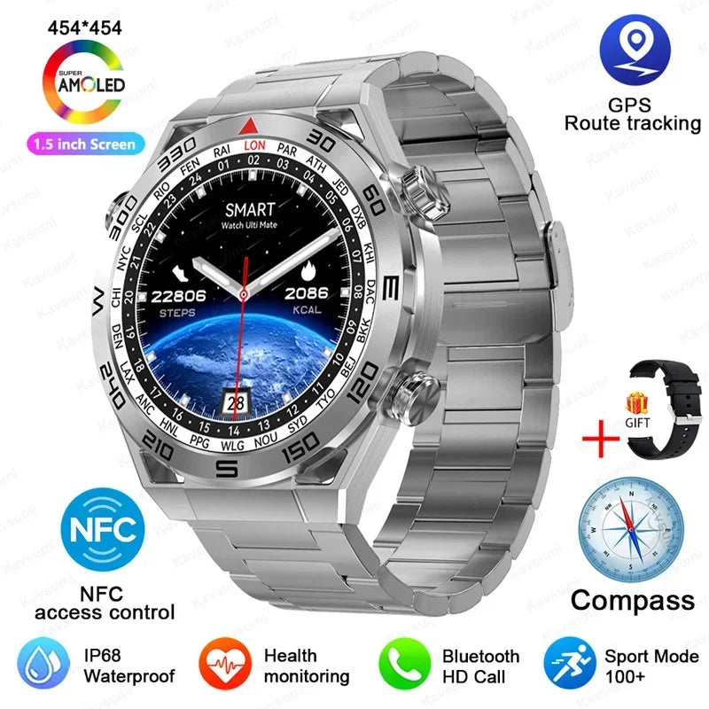 2025 New NFC Smartwatch Men Bluetooth Call GPS Tracker Motion Fitness Wireless Charge Waterproof  Watches For iPhone Android