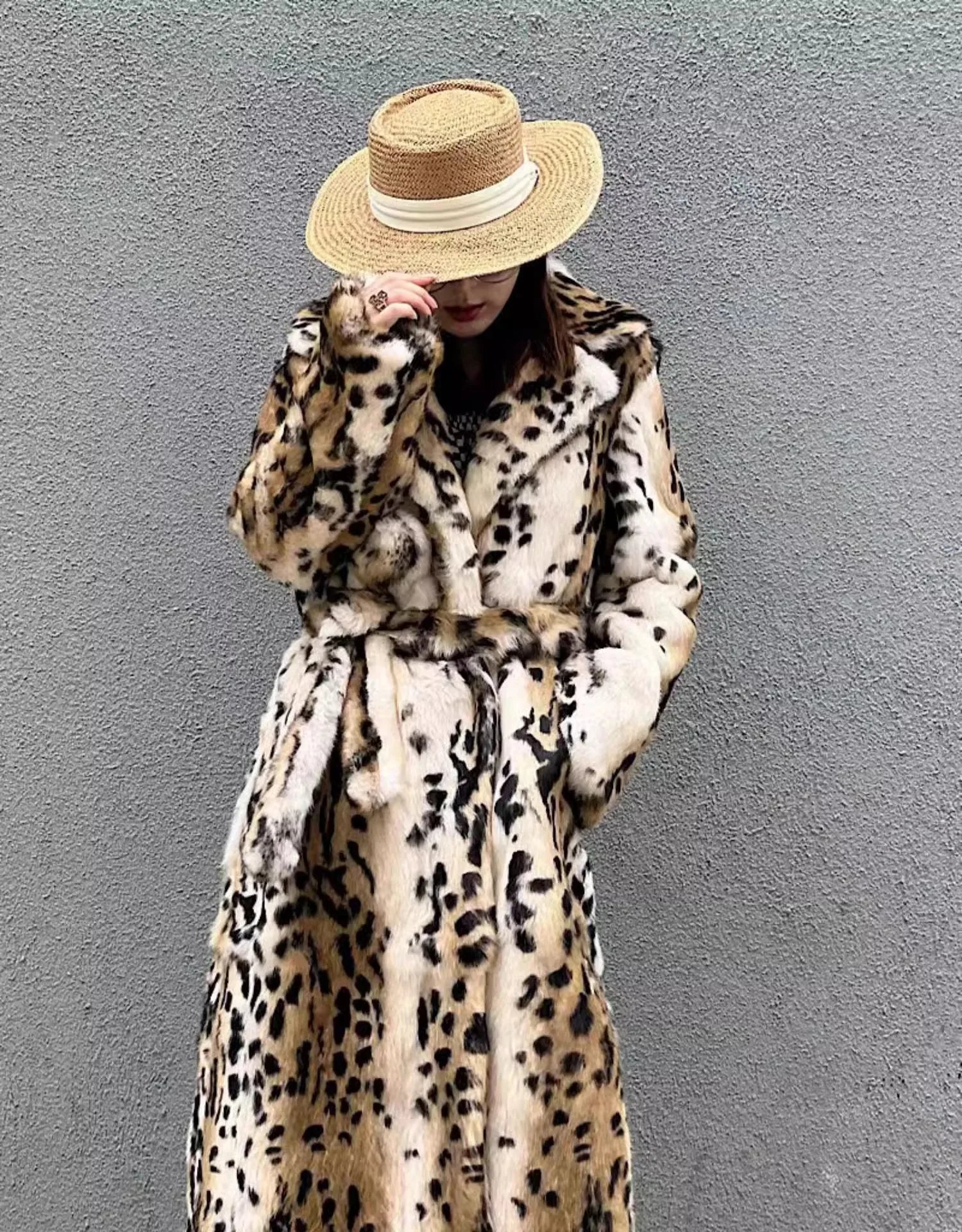 Real genuine natural rabbit fur coat women's long fashion English collar  jacket outwear custom any size