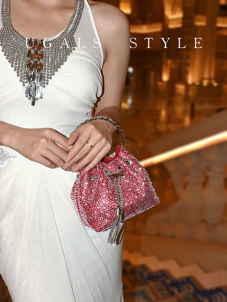 Rhinestone Silk Evening Clutch Crystal Embellishments — Black | KIMLUD
