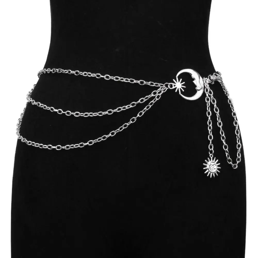Punk Hip Hop Style Waist Chain Sun Moon Star — Silver | KIMLUD