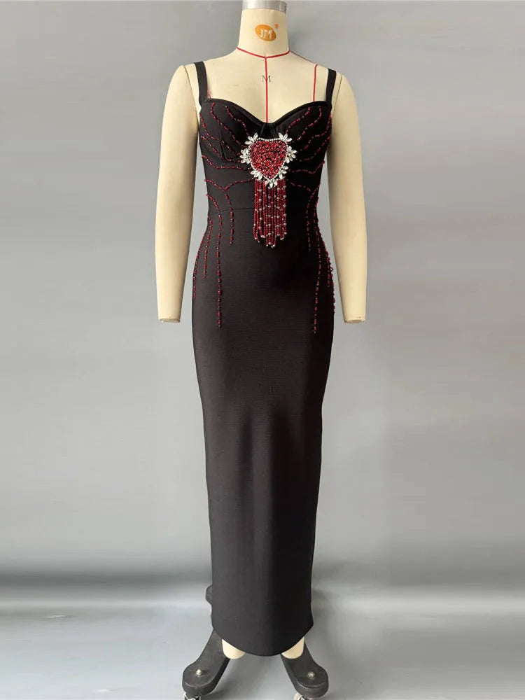 Bandage Dress – Spaghetti Strap – Polyester – Black | KIMLUD