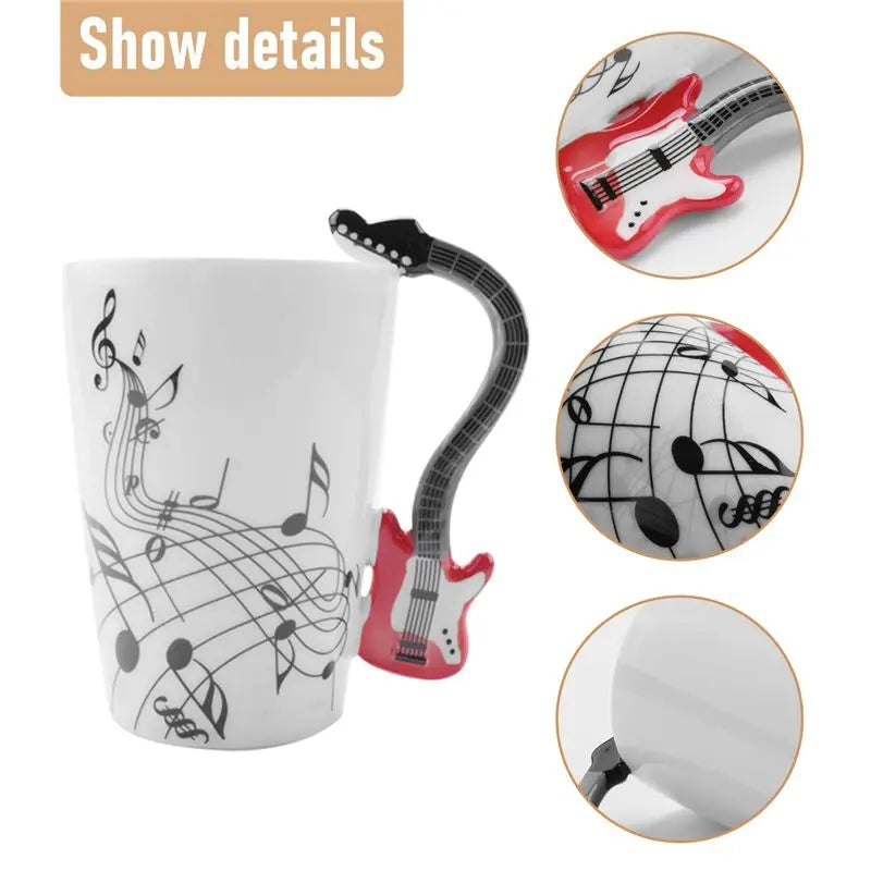 Ceramic Mug With Guitar-Shaped Handle — White | KIMLUD