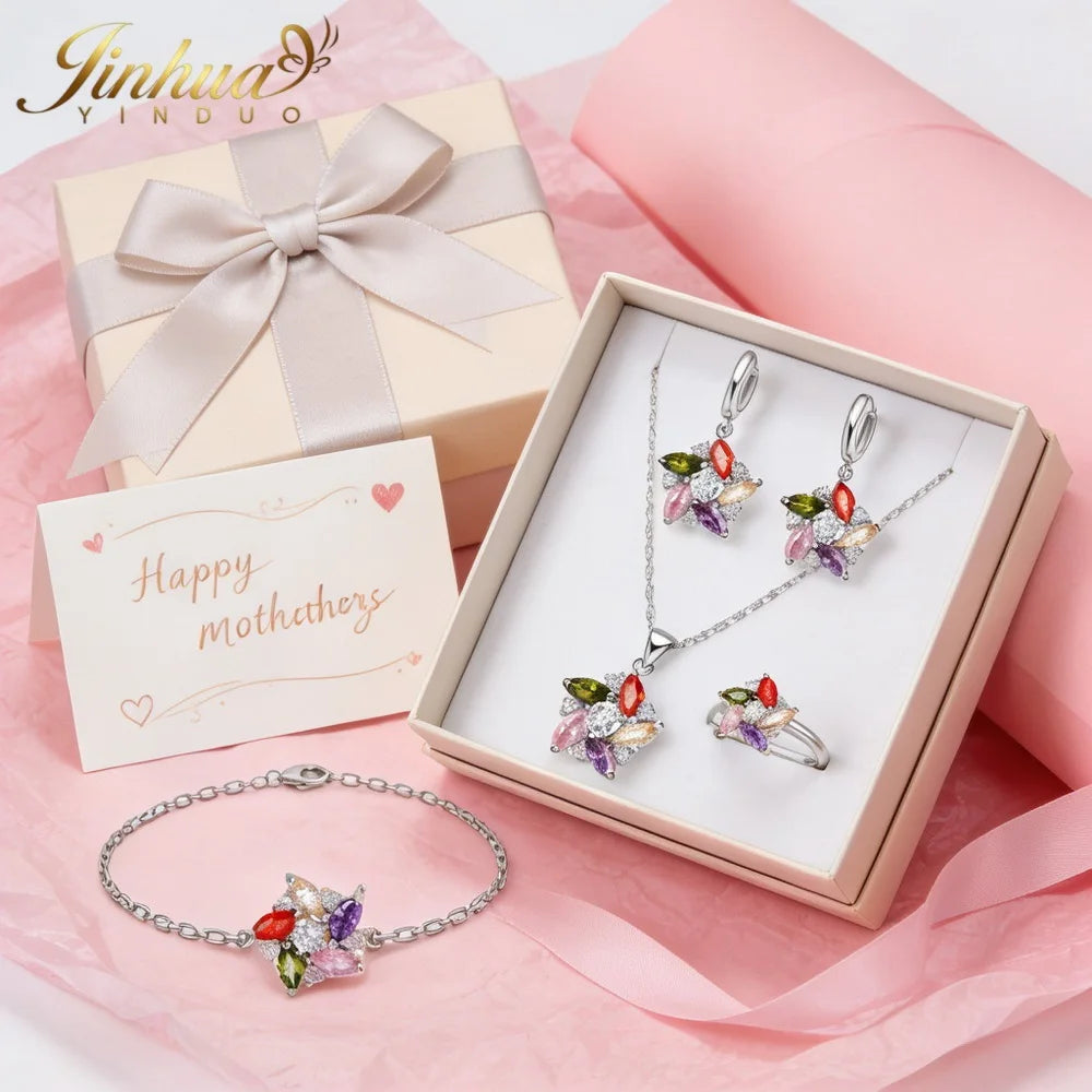 Sterling Silver Jewelry Set Windmill CZ — Turquoise | KIMLUD