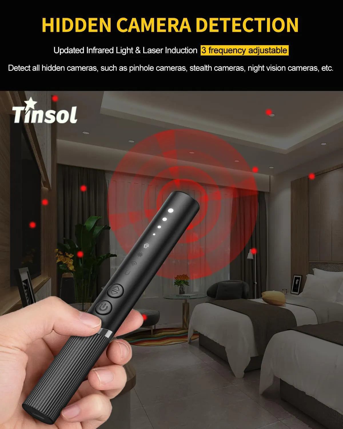 Portable Hidden Camera Detector GPS Tracking — Black | KIMLUD