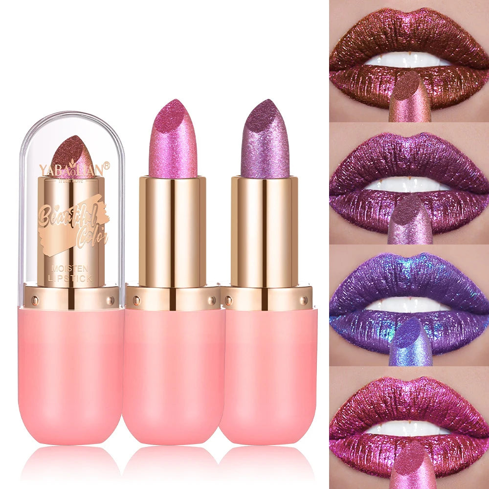 Color Changing Matte Lipstick With Glitter Diamond Finish — Metallic Violet | KIMLUD