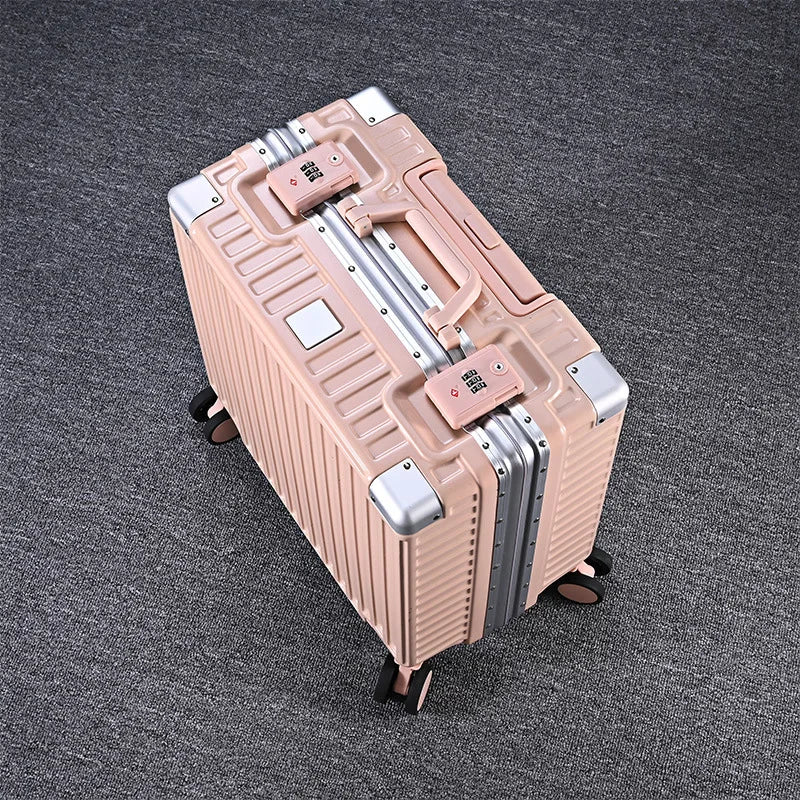 Aluminum Frame Carry-On Suitcase Sturdy PC Trolley Case — Black | KIMLUD