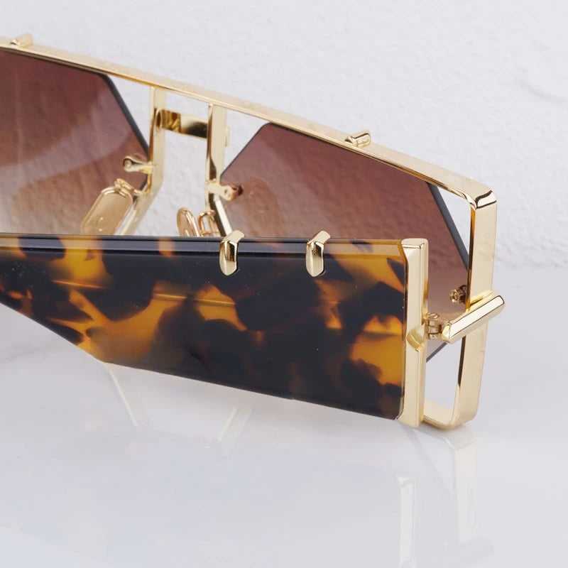 Metal Hexagon Sunglasses With Acetate Frame — Tortoiseshell Brown | KIMLUD