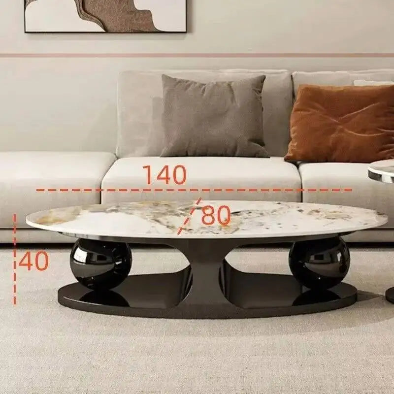 Marble Oval Coffee Tables Brass-Gold Base Nordic Luxury With Italian Art Influence — Ivory | KIMLUD