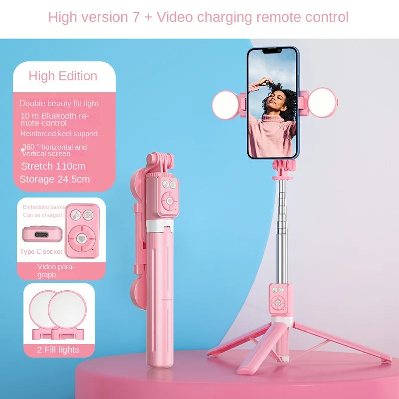 Mobile Phone Selfie Stick Wireless Remote Control Bluetooth With Double Light Live Broadcast Tripod All-in-one Fill Light