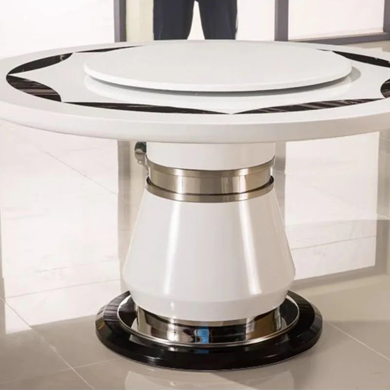 Marble Round Dining Table Eight Seater — White | KIMLUD